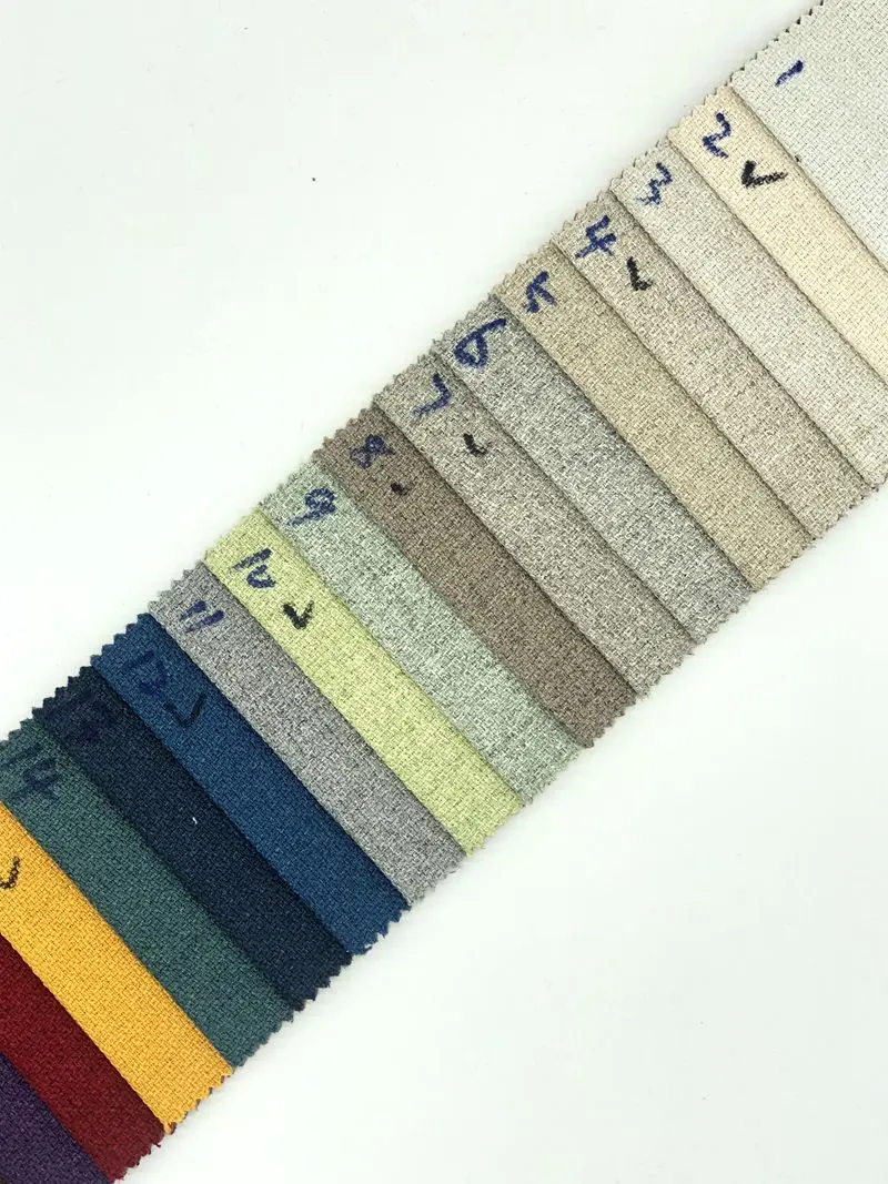 Low moq  nonwoven backing  ready goods textured weave upholstery felt linen look fabric