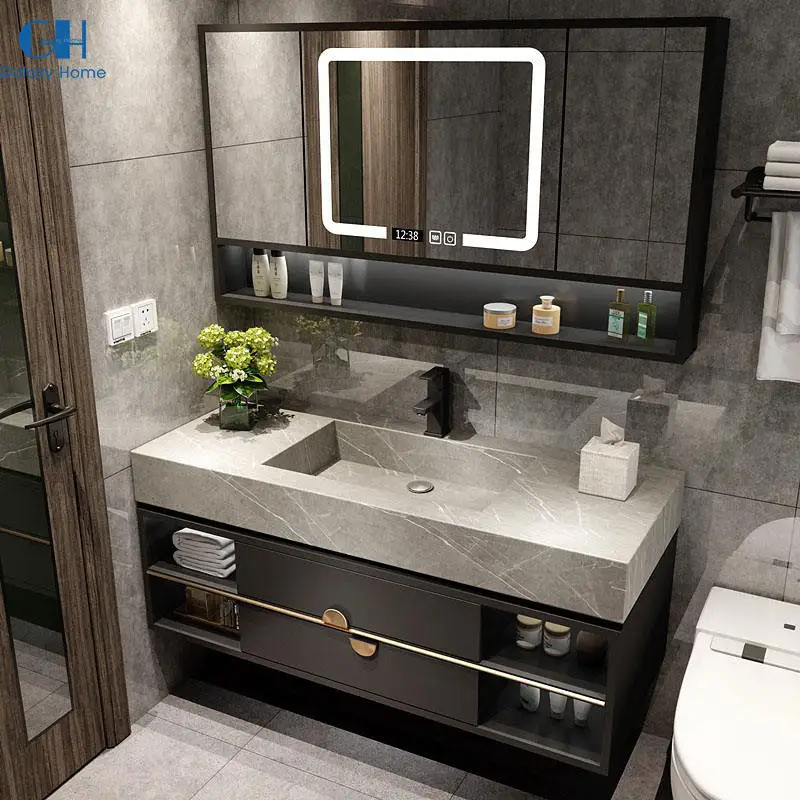 Europe Style Panel Bathroom Vanity Cabinet Furniture With Single and Double Sinks And Mirror Wash Basin For Hotel Bathroom