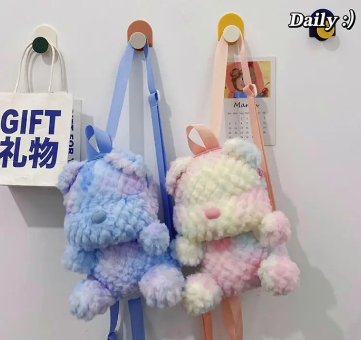 Hot sales cartoon cute  teddy bear fleece bag fanny backpack for kids with teddy bear