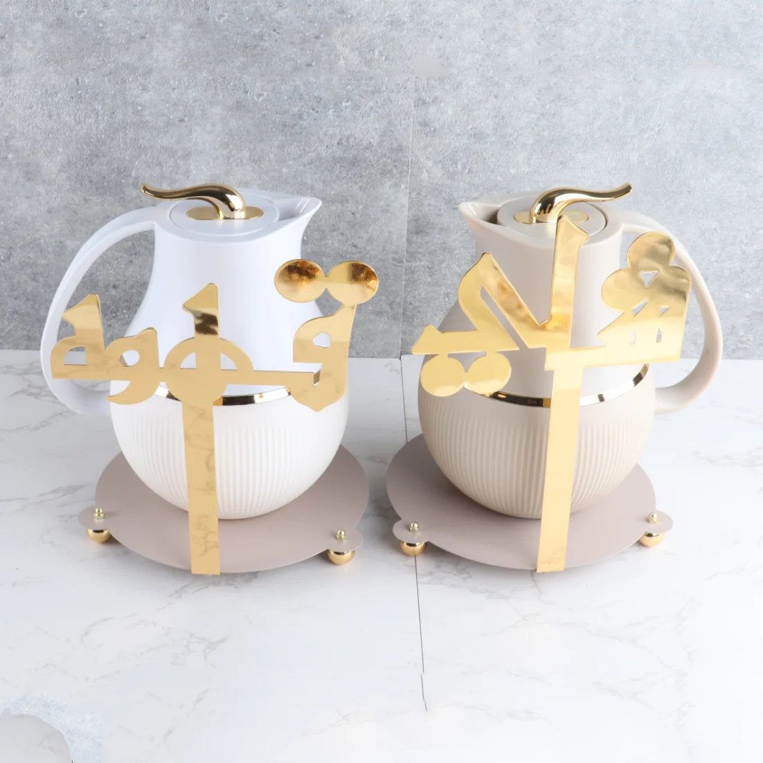 Ball Shaped 1.0L Double Walled Thermos Vacuum Carafe Arabic FLASK Teapot with Gold Lid Ramadan stock