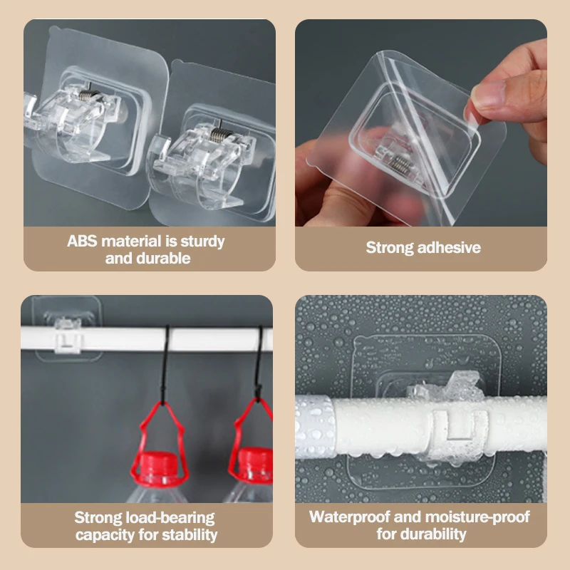 Curtain Rod Support Hook Telescopic Rod Hook with Perforation-Free Retainer for Home Bathroom Kitchen Closets & Organizers