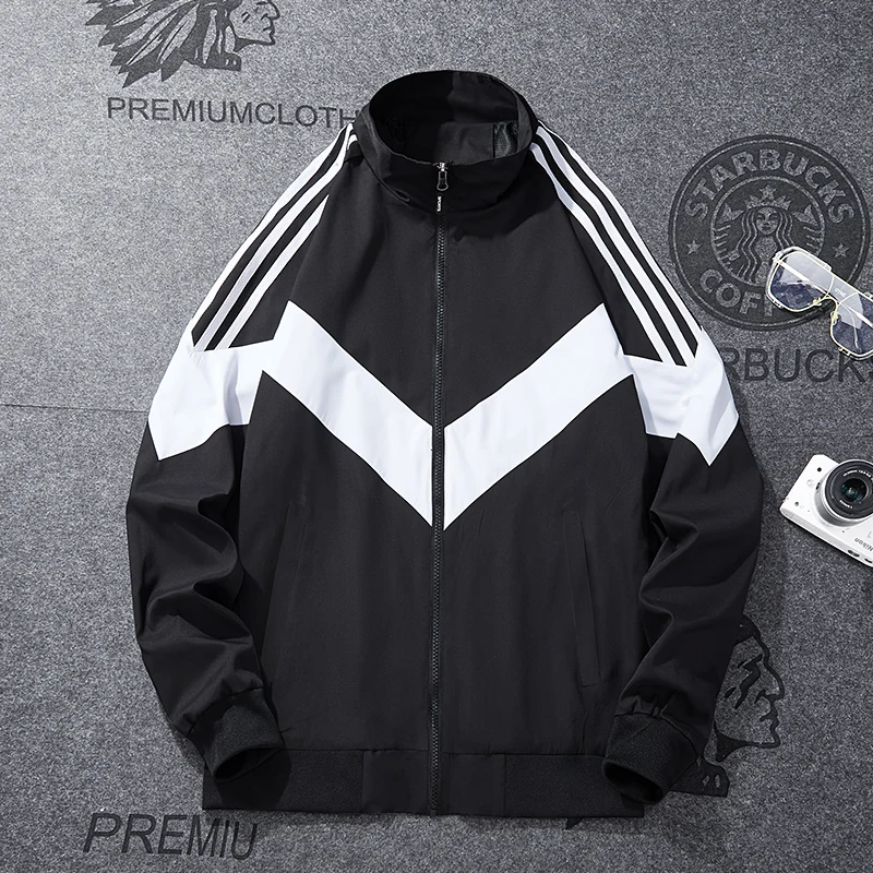 
Male Casual Baseball Jacket Mens Sports Windbreaker Jacket Autumn Personality Stripe Stitching Contrast Sports Jacket For Men 
