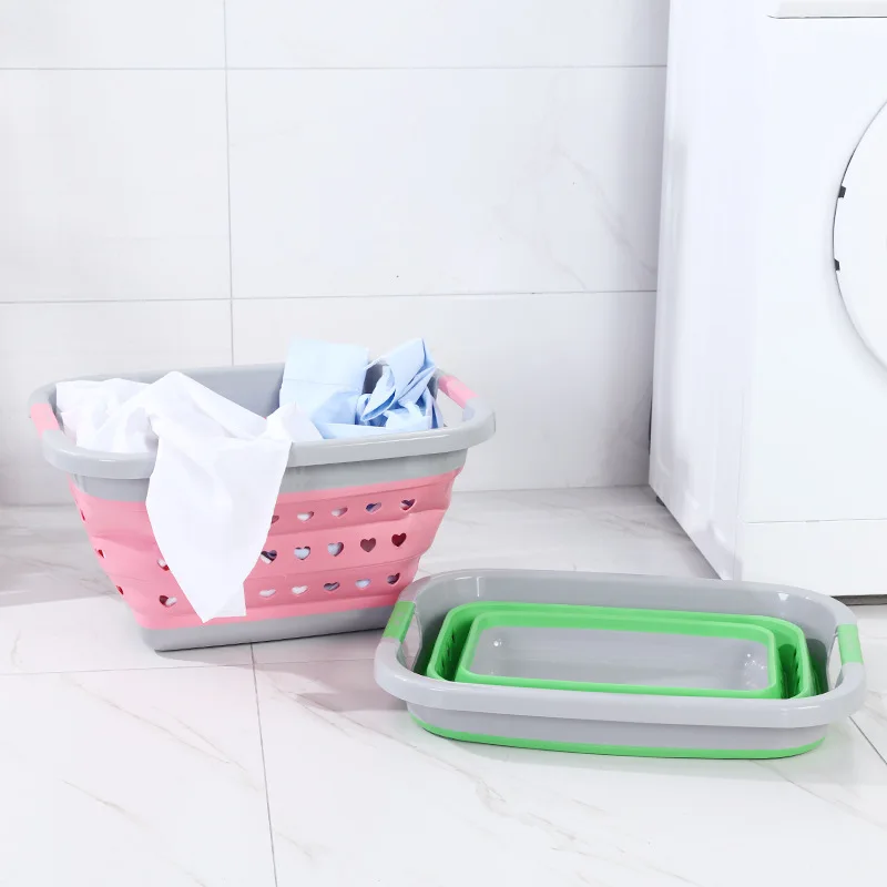 40L new design plastic oval laundry basket collapsible laundry basket foldable with handle