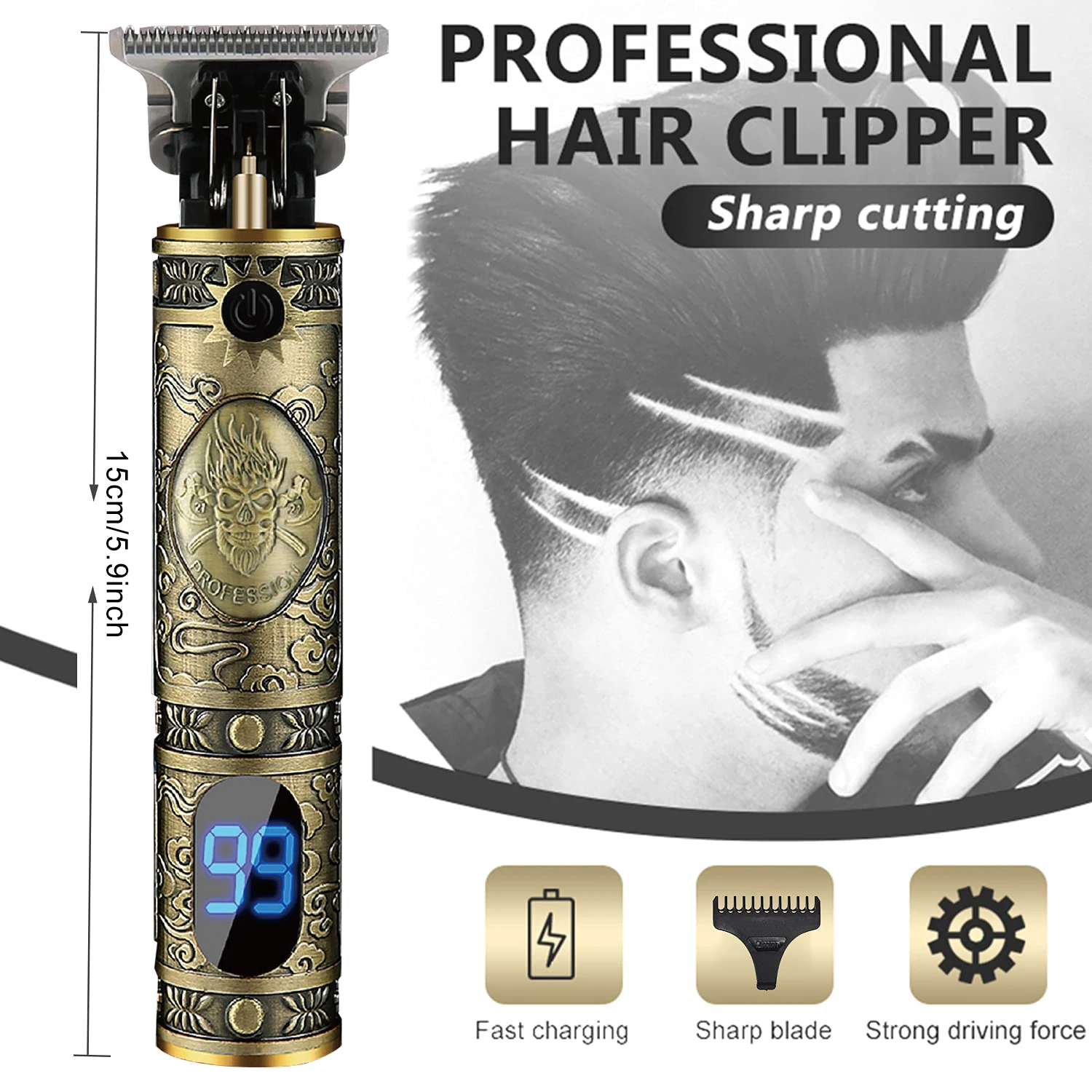 LCD Display Professional Rechargeable Cordless 10W 1500mA Salon Barber Hair Cut Machine T Type Sharp Cutter Head Hair Clipper