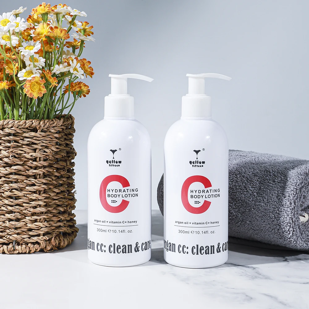 Custom Private Label Silky Body lotion 300ml Yellow Fifteen Argan CC argan oil + vitamin C+ honey hydrating body lotion