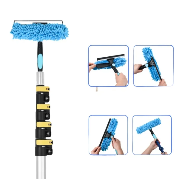 Window Cleaning Kit Window Squeegee Cleaner Tool Window Brush with Telescopic Aluminum Pole