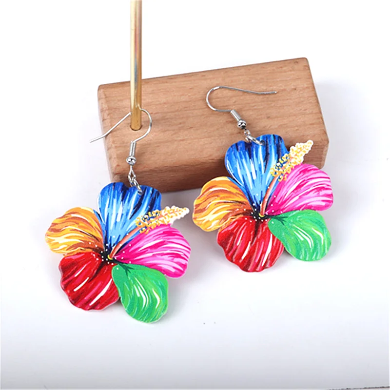 Hawaii beach party Summer vacation tourism big Plumeria flower earrings for women