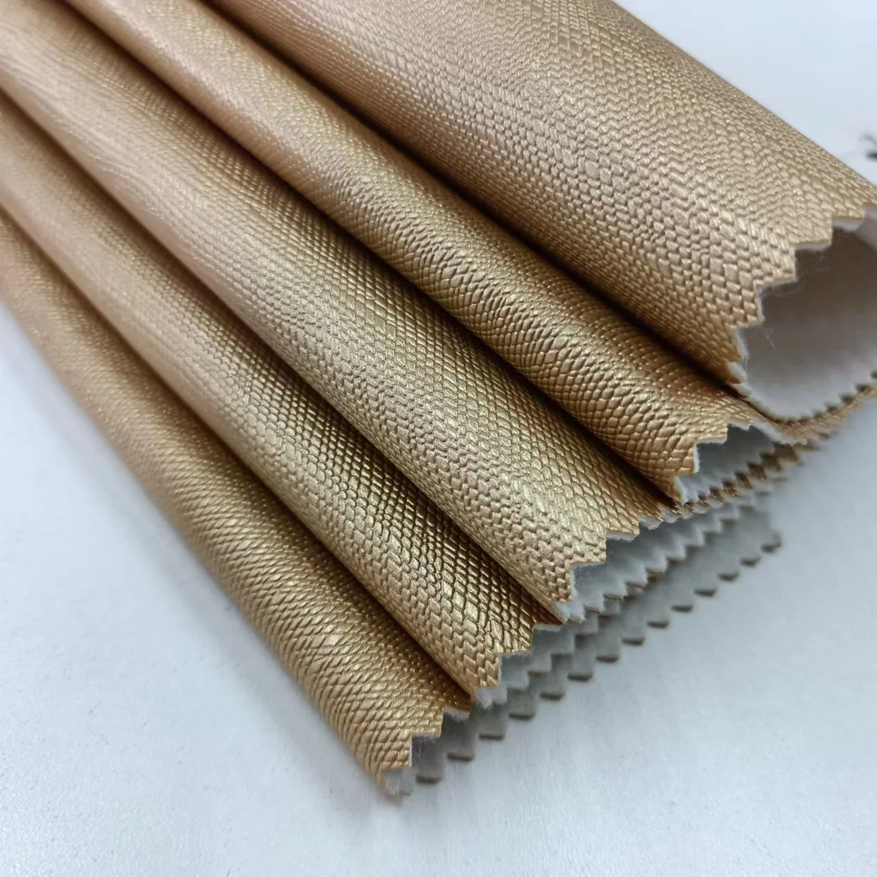Golden 1.2mm brushed backing embossing woven faux vinyl decorative pvc leather fabric for handbags