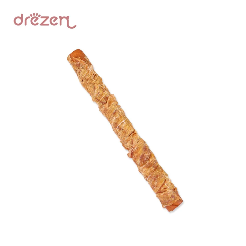 Drezen Brand Customizable Pet Treats Cowhide Stick with Chicken Duck Windings for Teething Flavor Can Be Personalized