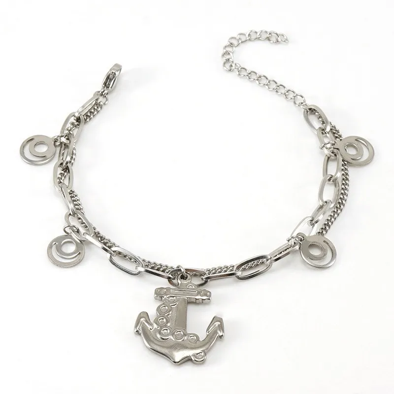 Wholesale factory Gold silver plated stainless steel exquisite lucky rose anchor flower chain link bracelet for women ladies