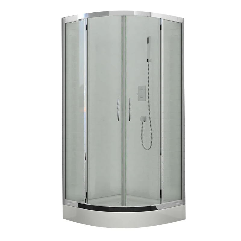 Квадрант из стекловолокна, бесшовная стеклянная душевая кабина, угловая обрамленная стеклянная, элегантная Серебряная раздвижная дверь 6 мм, Круглый АБС