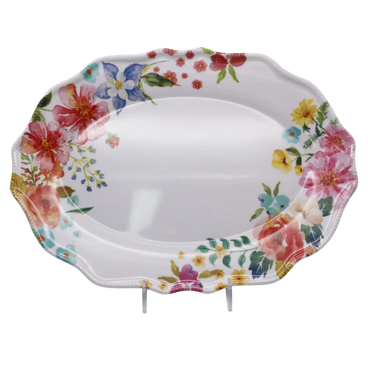 vintage tropical design table ware flower melamine shape plastic party plate platter
