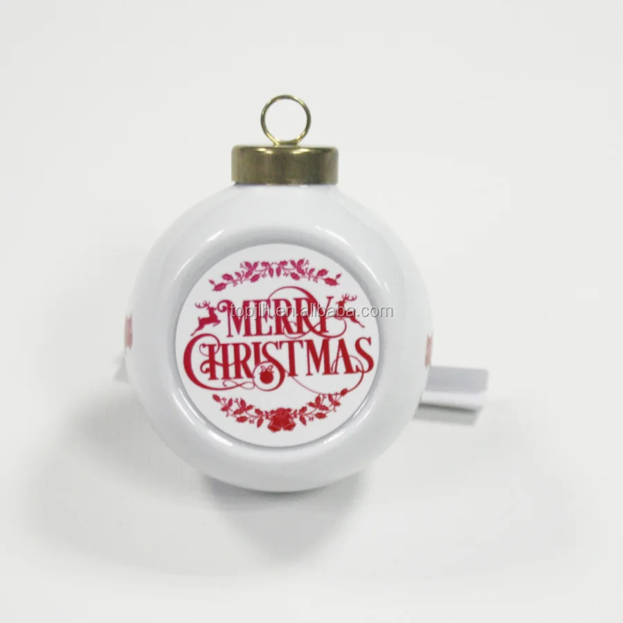 Topjlh Custom logo blank white Christmas Tree ornaments sublimation ceramic Christmas balls decorative ornaments