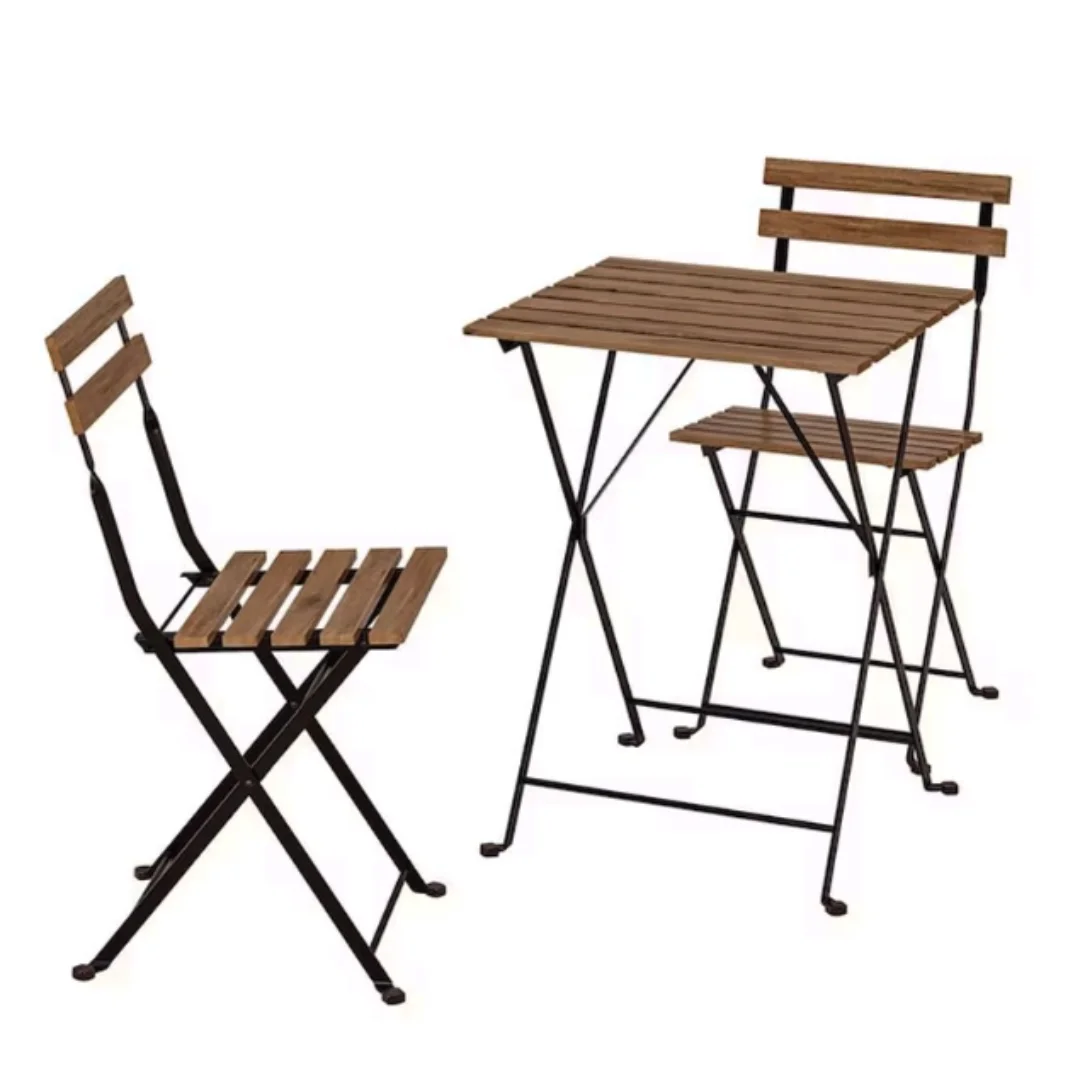 Nordic leisure cafe coffee dining folding table chairs set wood square balcony picnic stall table portable outdoor furniture