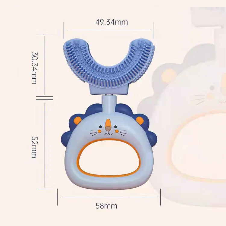 Cartoon cute design manual baby  kids u shape rotating toothbrush with toothbrush storage box