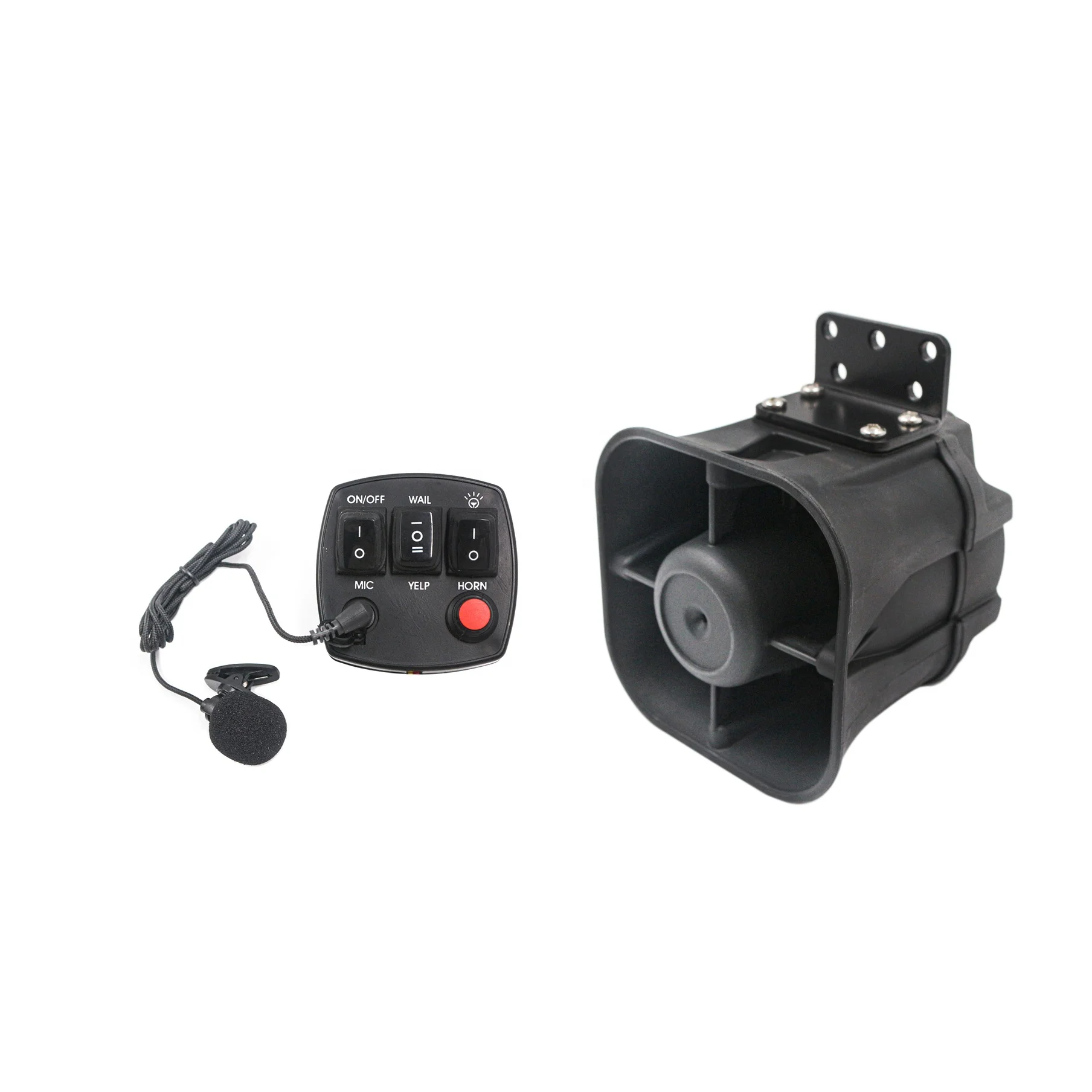 
30 Watt heavy duty compact amplified siren ideal for use on motorcycles, ATVs Siren With public address microphone 