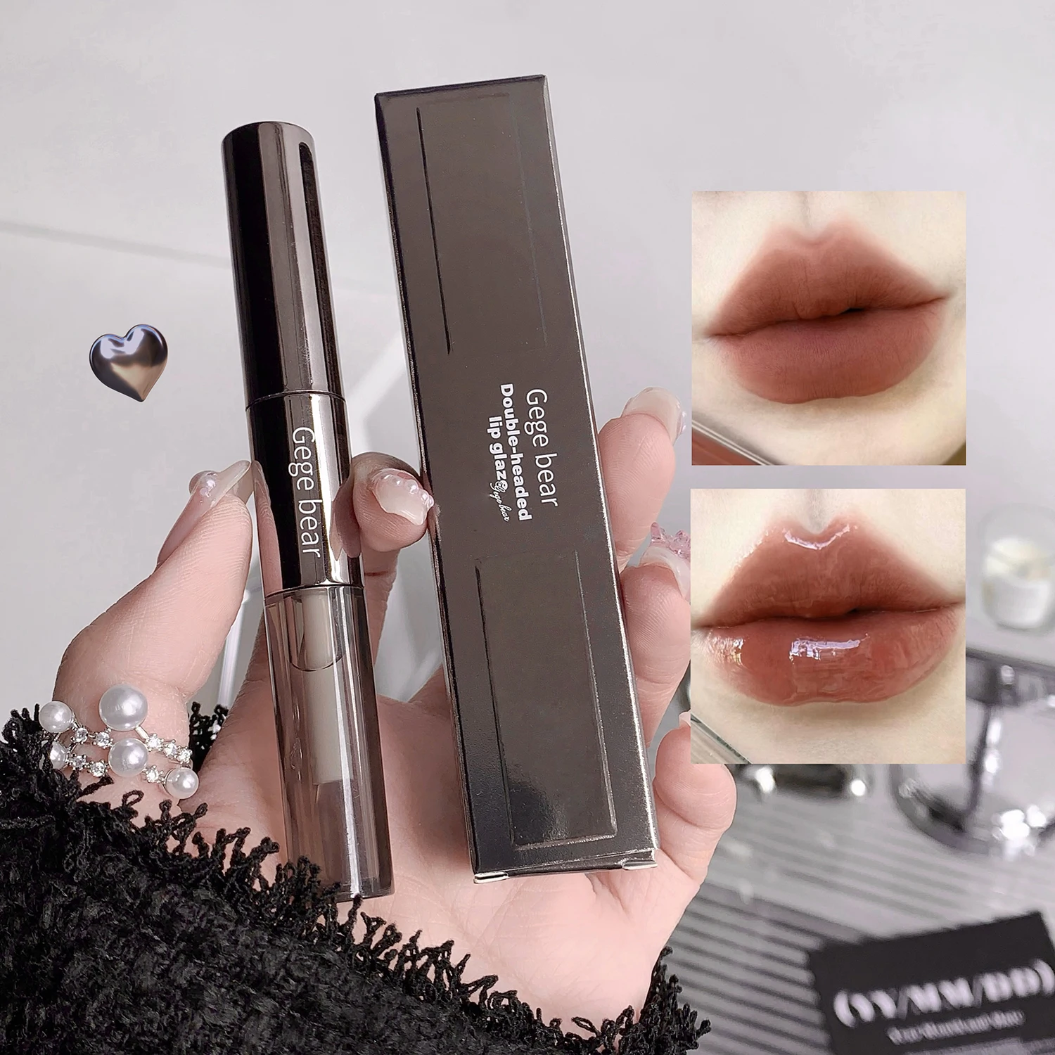 New Arrival Double-Headed Lip Glaze Mirror Water Gloss GEGE BEAR Moisturizing Plump Lips Not Easy To Fade Cute Lip Gloss