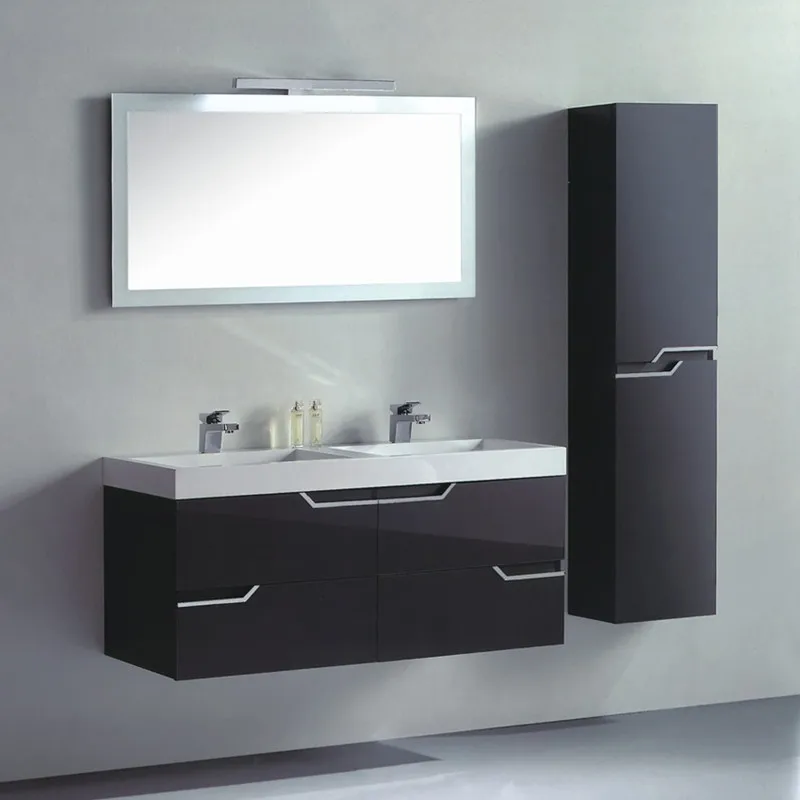 2022 Modern Black Bathroom Vanity With Double Sink Two Drawers Bathroom Cabinet Set For Hotel Restaurant