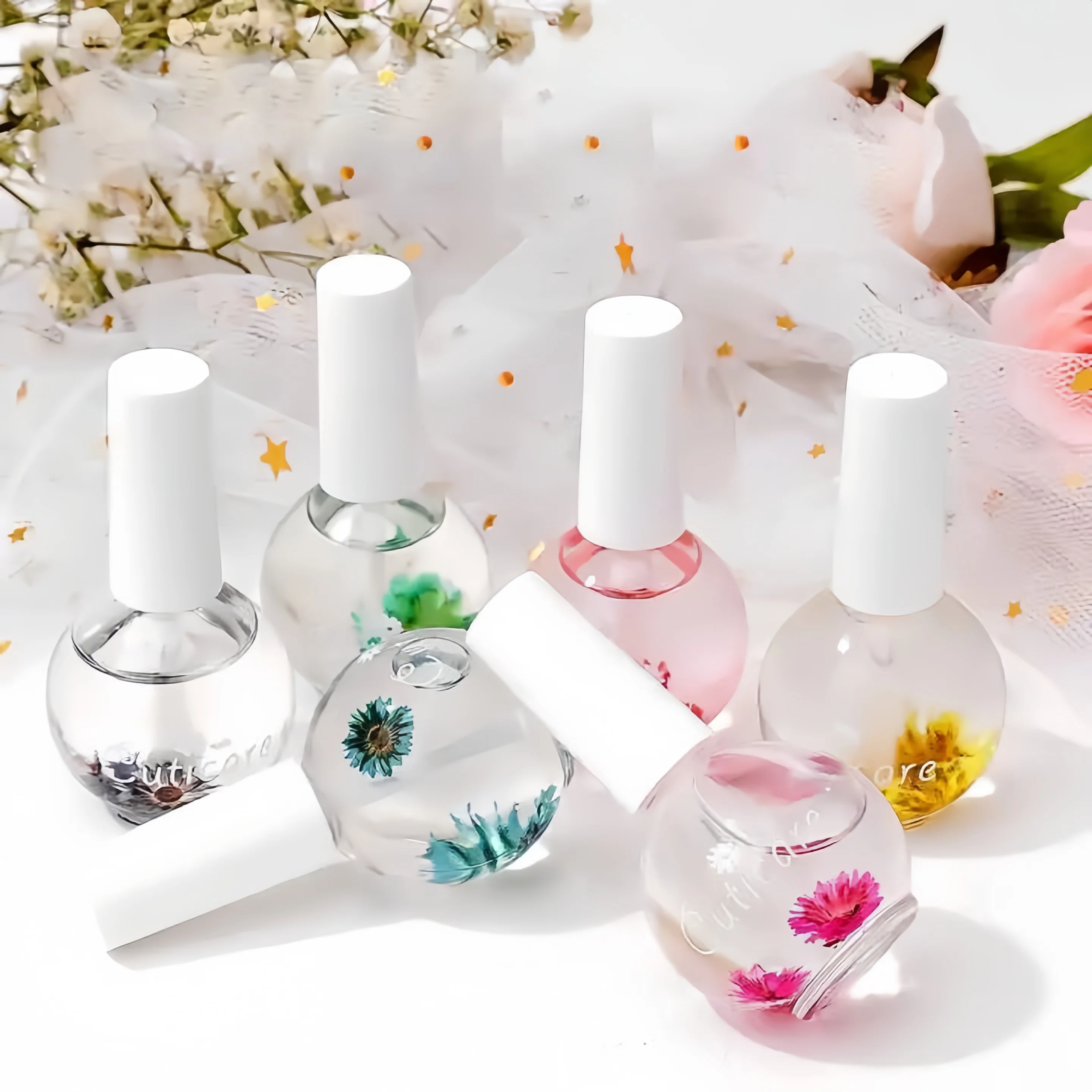 Organic Cuticle Oil with Dropper Repair Nail Salon Fruits Revitalizer Oil Pen for Nail Care Polish Serum Art Gel with Dry Flower