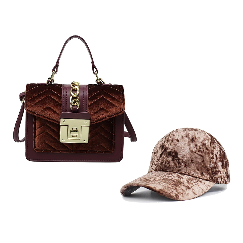 2021 New Design Velvet Hat And Purse Set Ladies Handbags Women Bags Furry Hats Matching