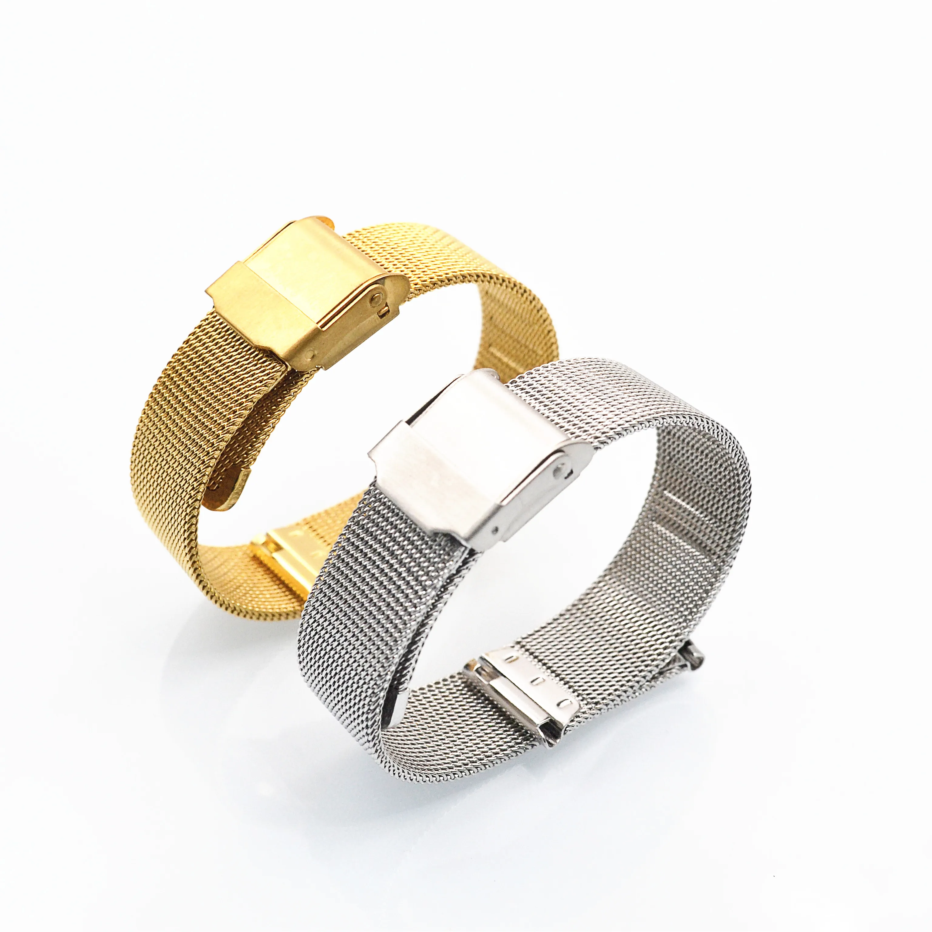 New  product 0.4mm wire black stainless steel mesh watch band with safty buckle for smart bracelet smart watch 14 - 22mm