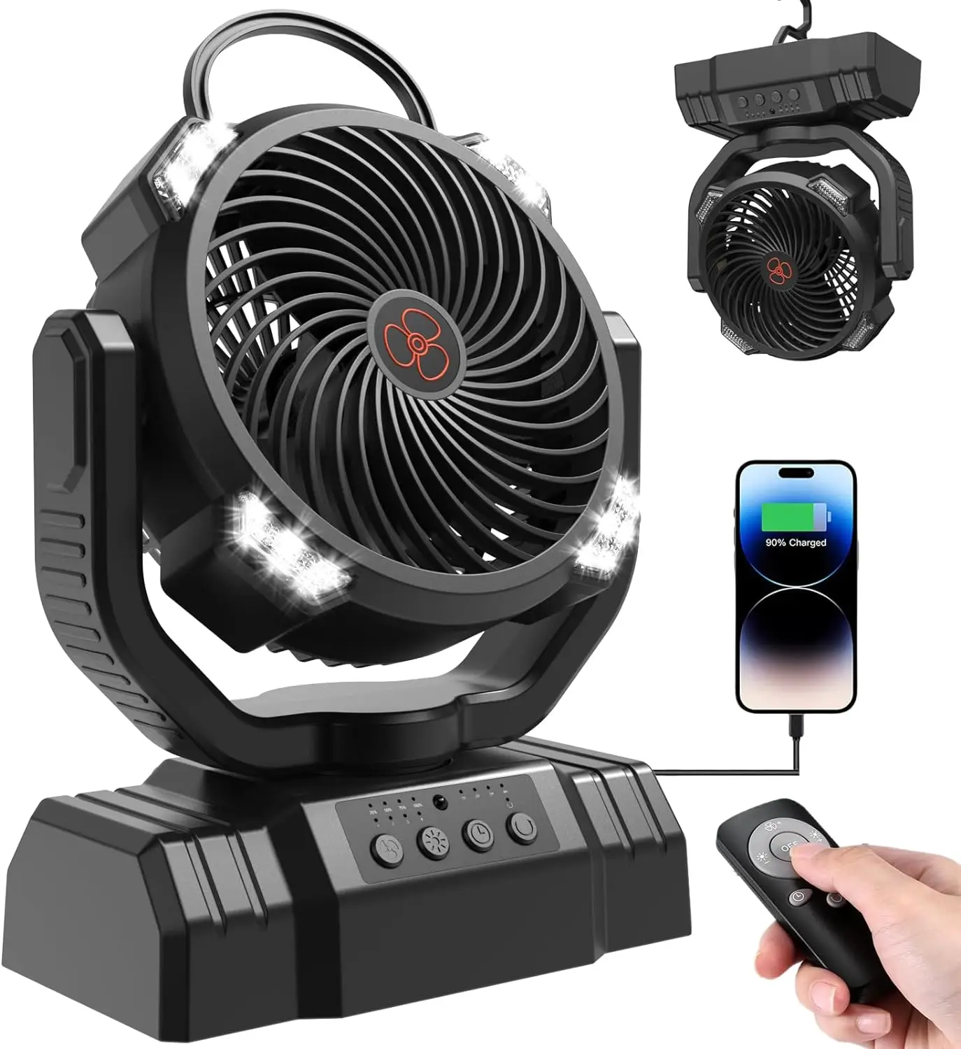 10000mAh Rechargeable Camping Fan with LED Lantern For Fishing Jobsite Circulating Fan