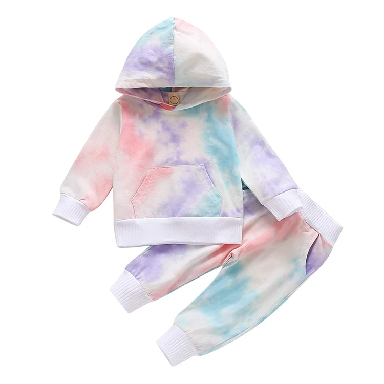 Wholesale Kids Jogger Suits Children Boys Girls Tie Dye Hooded Pullover Baby Tracksuit