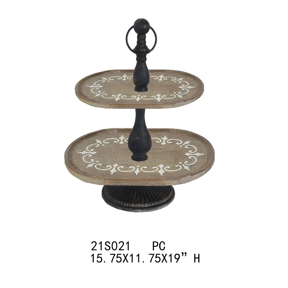 Two tiered rustic wooden serving tray farmhouse wood tray stand for home