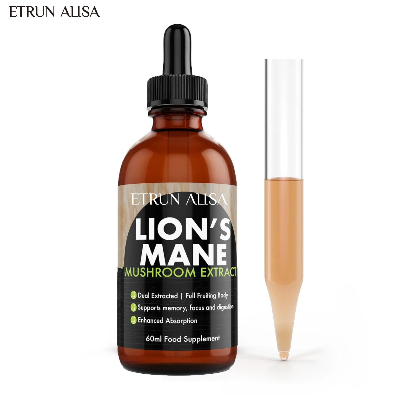 ETRUN ALISA private label Lions Mane Drops Mushroom Extract Immune System Brain Boost Organic Lions Mane Liquid