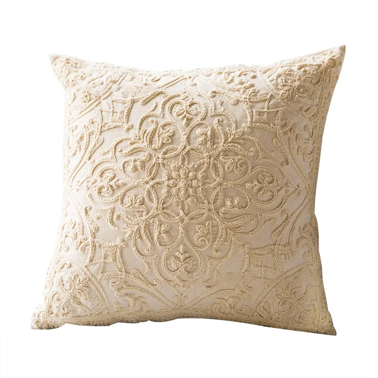 Custom Designs Comfortable Floral Pillow Seat 100% Cotton Embroidered Woven Sofa Cushion Cover
