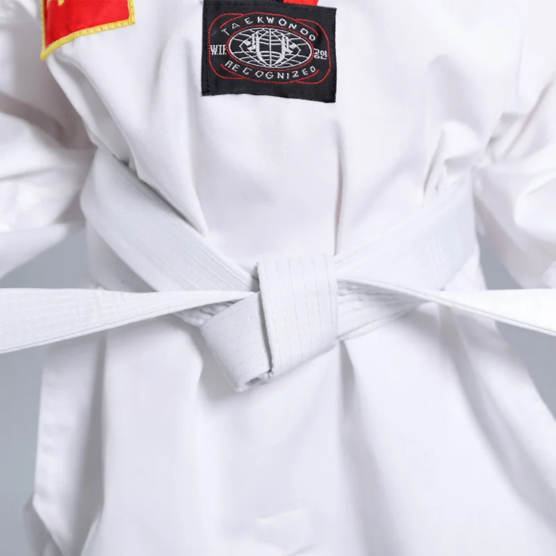 Custom logo uniforme de taekwondo white V-collar WTF taekwondo uniform for kids