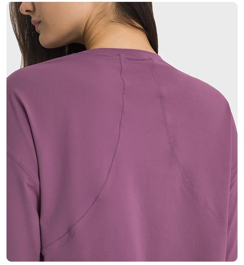 SHINBENE JACQUARD Plain Lightweight Fitness Workout Crop Pullover Women Crew Neck Long Sleeve Training Sport Cropped Sweatshirts