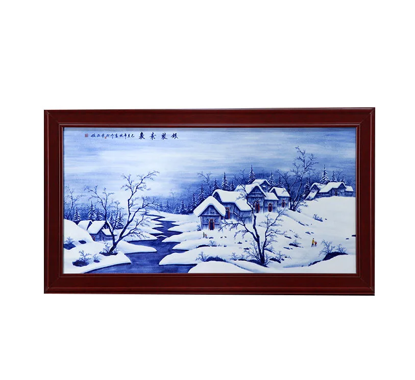 Chinese Style Hand Painted Porcelain Beautiful Natural Landscape Frame Paintings for Interior Home Wall Art Decor