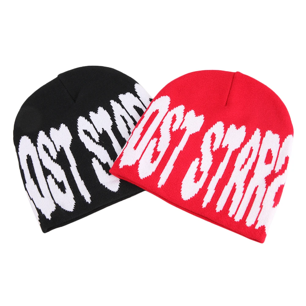 customized 100% Acrylic beanies hats all over logo knitted jacquard winter skull beanie