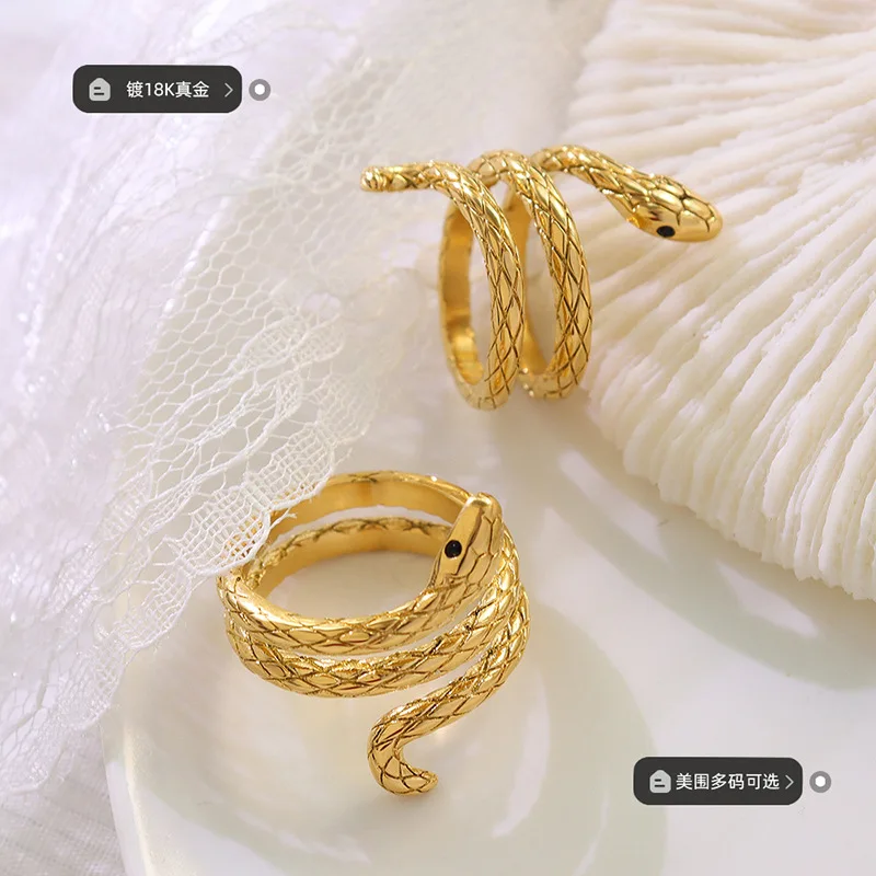 Cool Titanium Steel Snake-Shaped Ring for Women Handcrafted Jewelry with No Fading Stylish Cold Style Watch Accessory