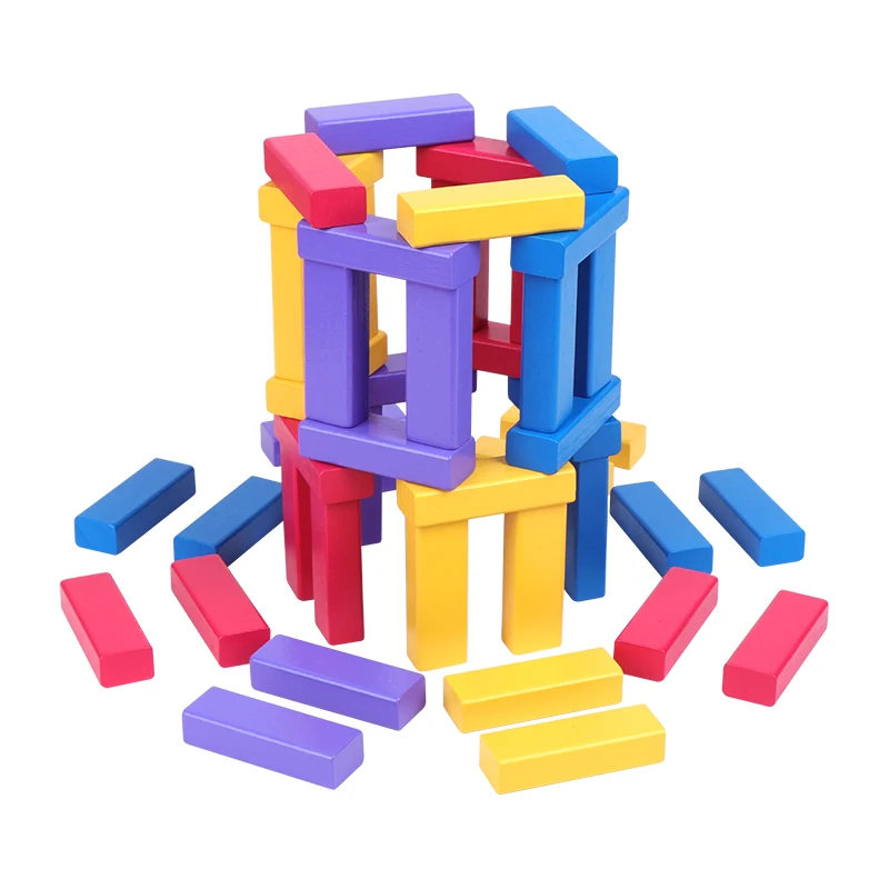 48PCS Colorful Wooden Blocks Stacking Game Tumbling Tower Wooden Toys Unisex Building Blocks Toys