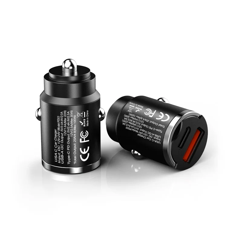 New arrival Dual ports cigarette lighter Super fast charging usb metal 100W Car charger USB C car charger PD 30w mini car charge