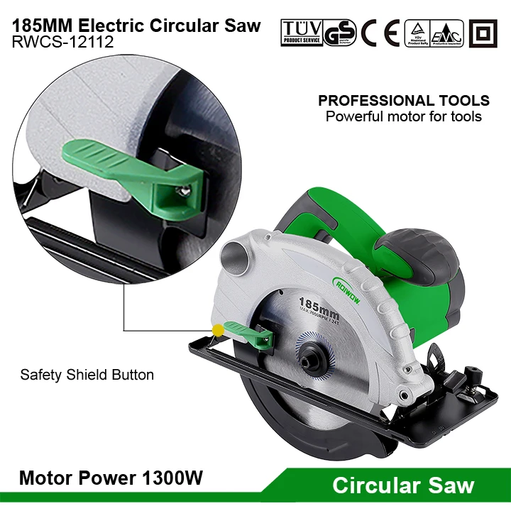 1300W Portable Corded Electric Power Woodworking Saws Wood Cutting Rotary Round Hand Saws Tools Circular Saws Machine 185MM