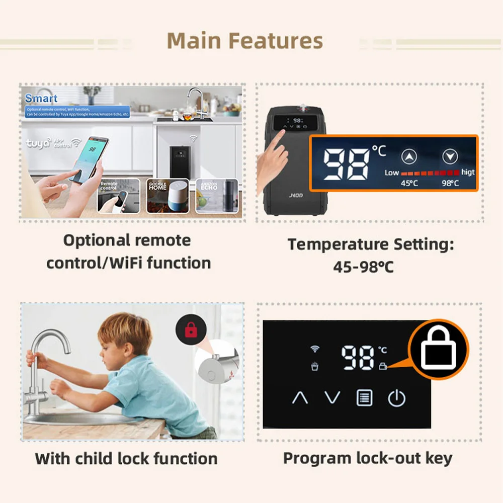 Jnod Instant Electric Boiling Water Tap Kitchen Faucets Under Counter Boiling Hot Water Dispenser Machine Hot and Cold 4 in 1 3L