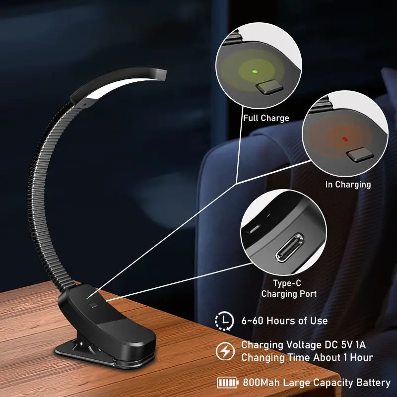 Eye Protection Stepless Dimmable Magnetic fixed  Smart USB book light for Night Reading lamp