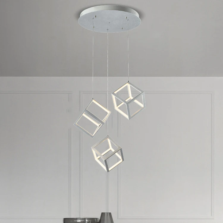 High Brightness Aluminum Indoor Morden Kitchen Silver Leaf Square LED Chandelier