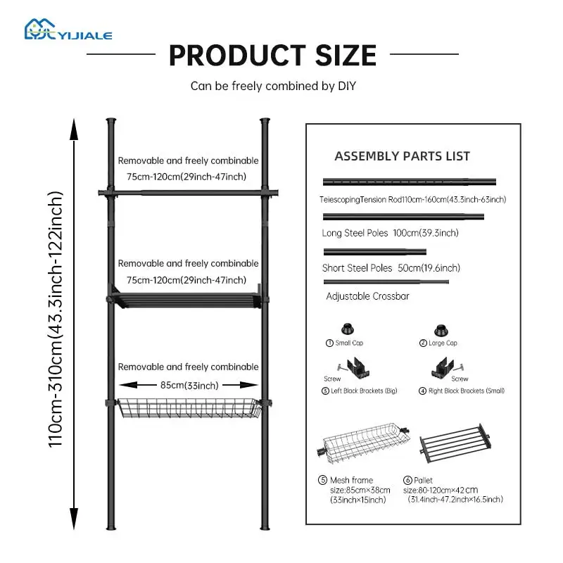 Black Free Standing Hanging Bag Hat Jacket Umbrella Multifunctional Coat Rack Stand Metal Clothes Hanger Stand