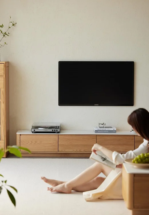 M2081 High quality Customized Furniture Living Room natural wood oak TV Media Cabinet with 3 or 4 Drawers Wooden TV stand table