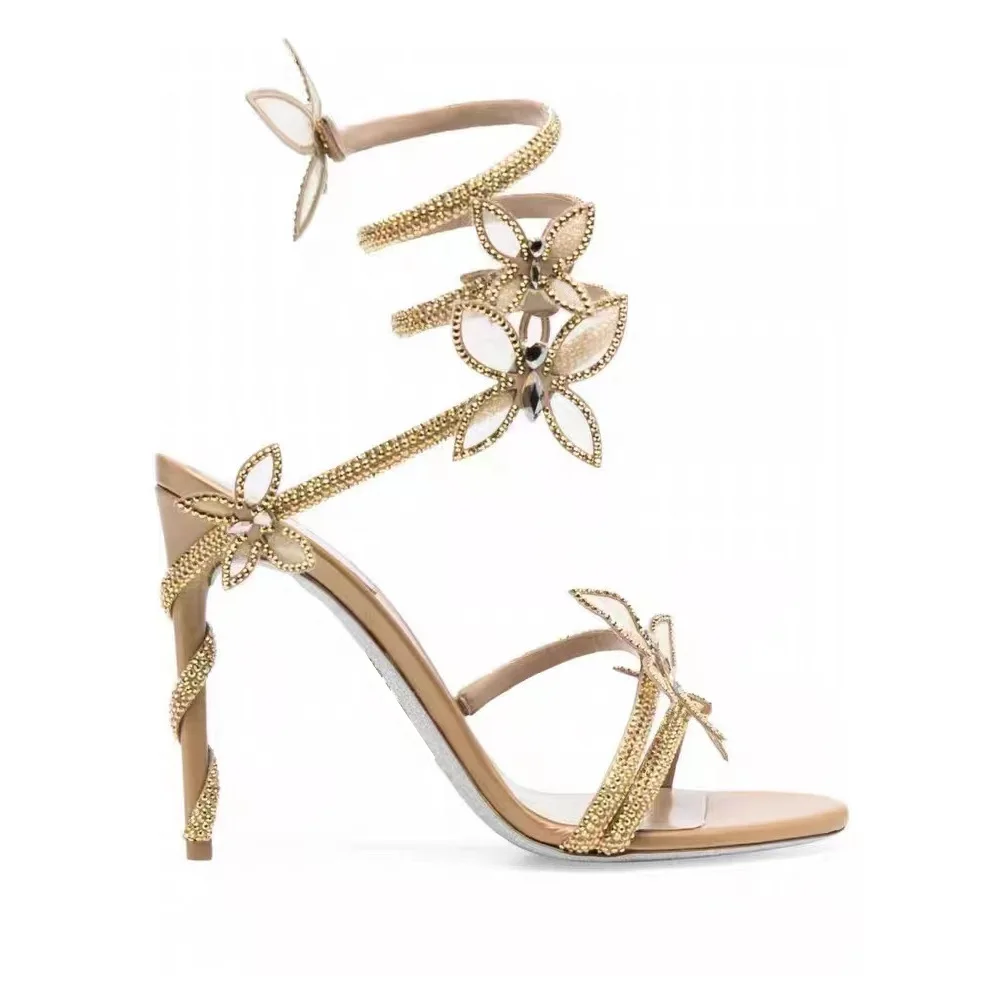 custom logo new arrivals luxury wedding party club slingbacks butterfly rhinestone trendy thin high heels for women