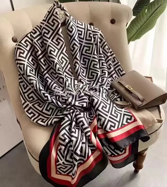 Silk Satin Neck Scarf For Women Print Hijab Scarfs Female Square Shawls and Wraps Scarves For Lady