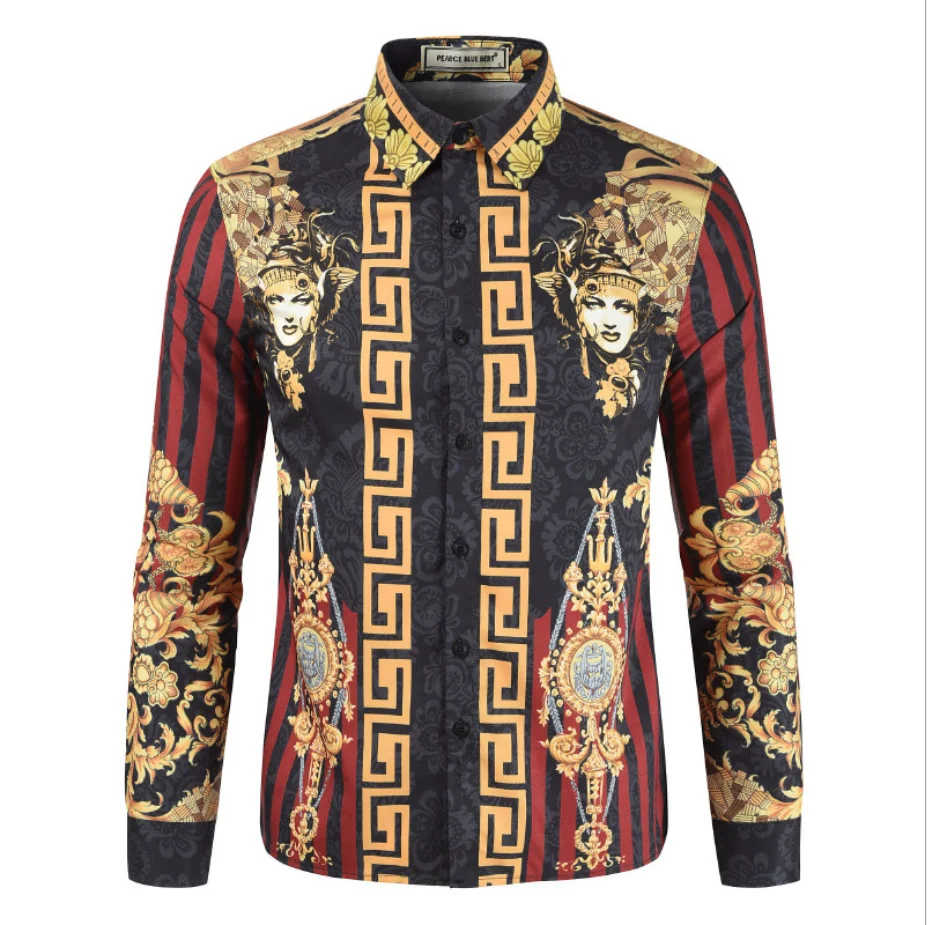 Мужская рубашка с длинным рукавом, Повседневная рубашка в этническом стиле с 3D цветочным принтом, новинка 2021