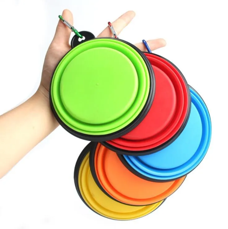 Wholesale travel Collapsible silicone dog bowl outdoor portable pet feeder folding bowl