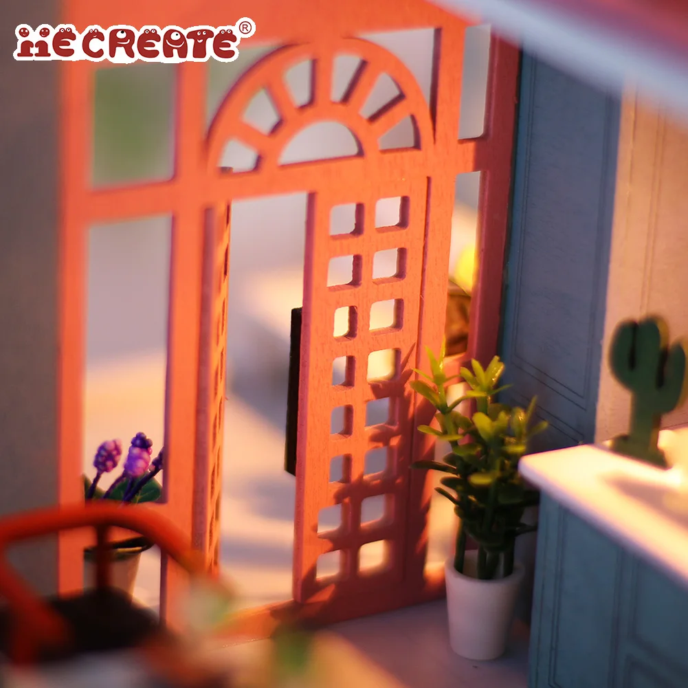 IIECREATE 3D Wooden Pizzle For Adult -034 Pink Cafe DIY Handmade Wooden Miniature House WIth LED Light