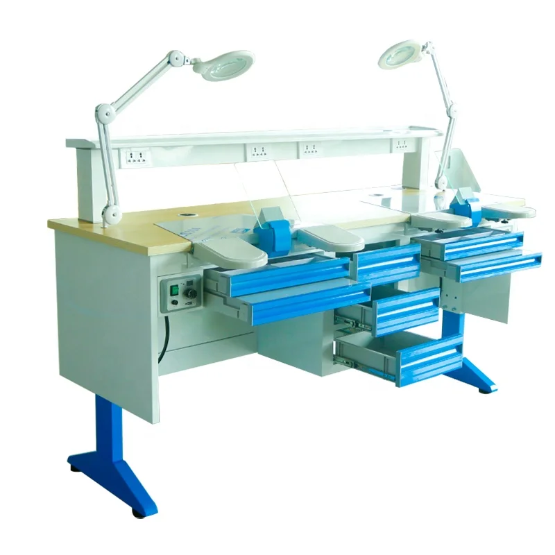 Customized Color Dental Lab Furniture Two Double Person Work Bench