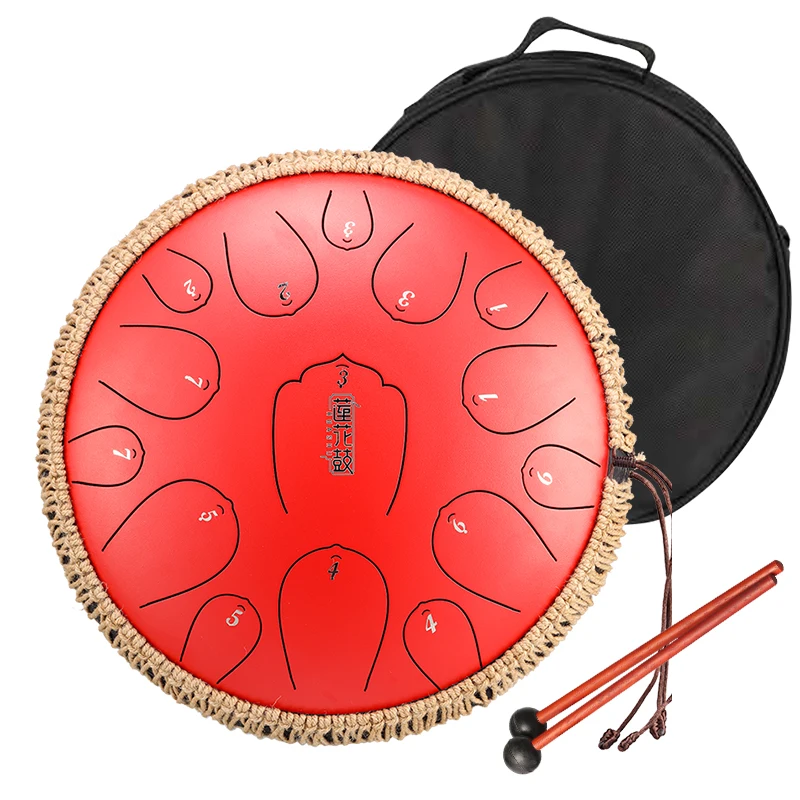 Hluru Lotus Steel Tongue Drum 15 Note 13 Inch Handpan Musical Instruments Drums Kit Tank Drum With Bulge THD15